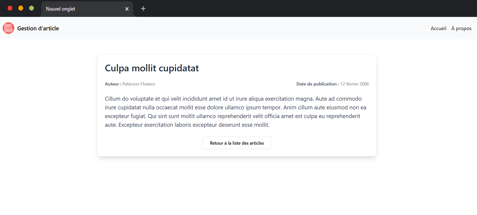Gestion Articles - Ajout d'article
