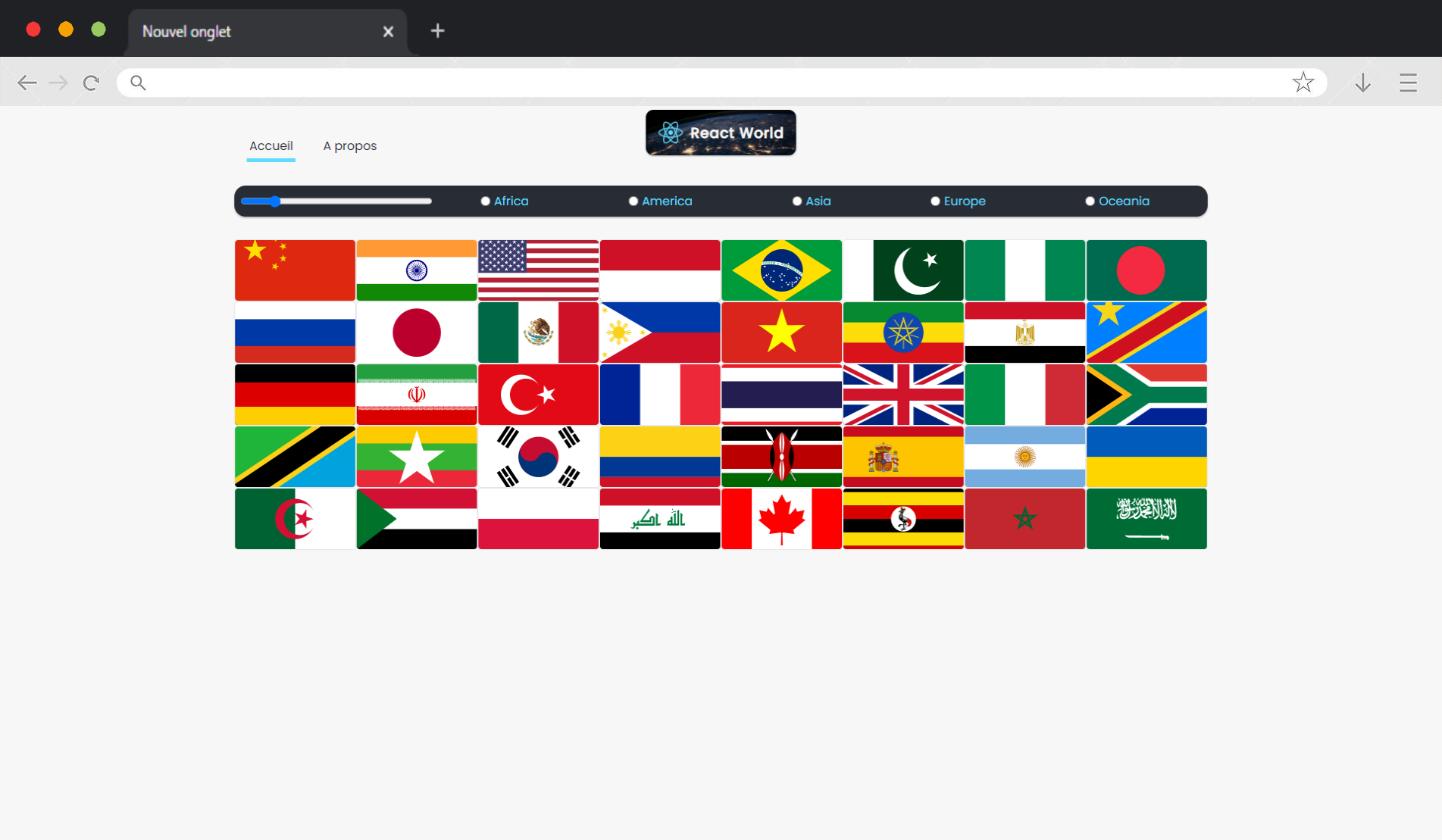 React World - Interface principale