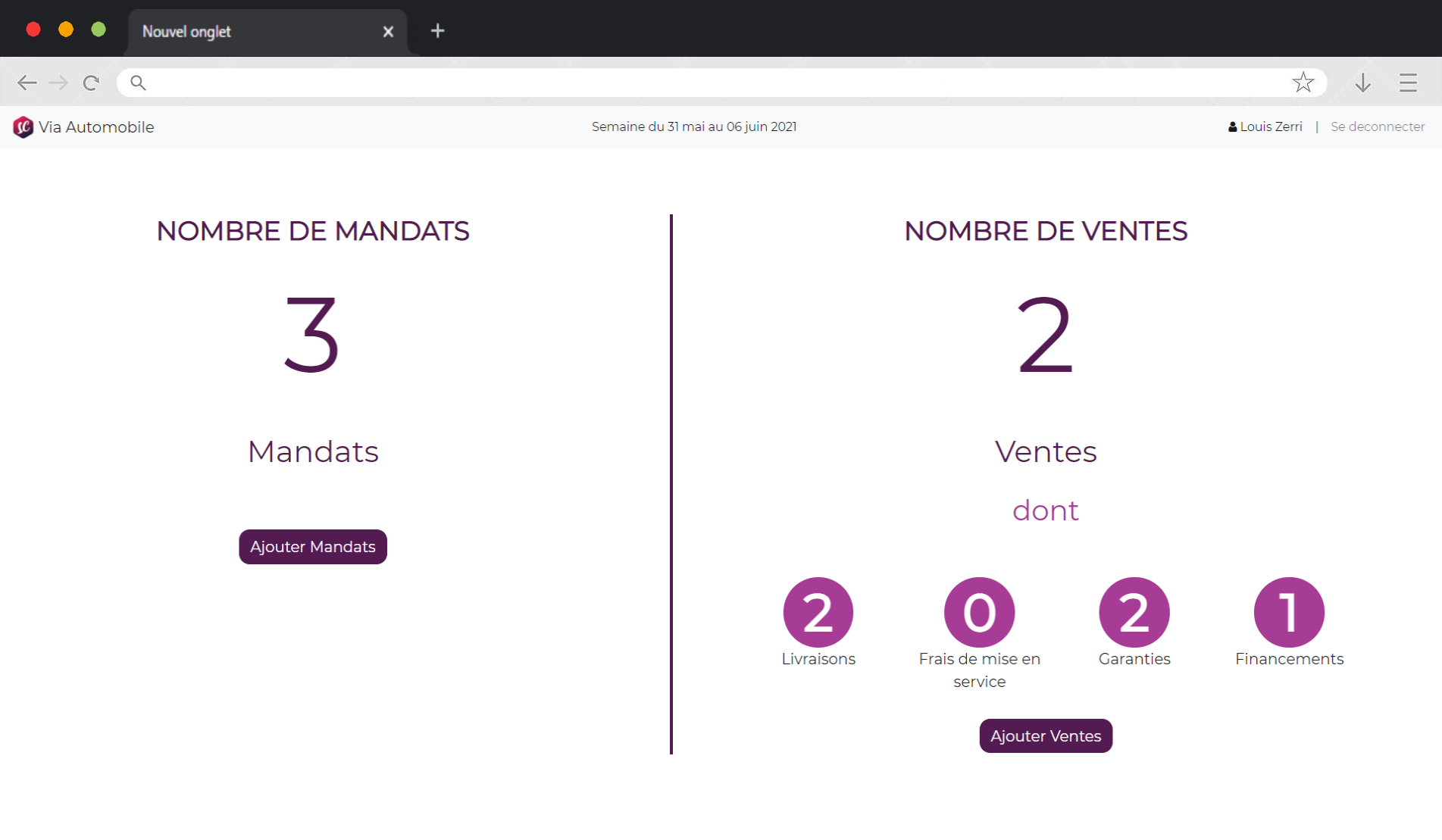 Via Automobile - Saisie des ventes