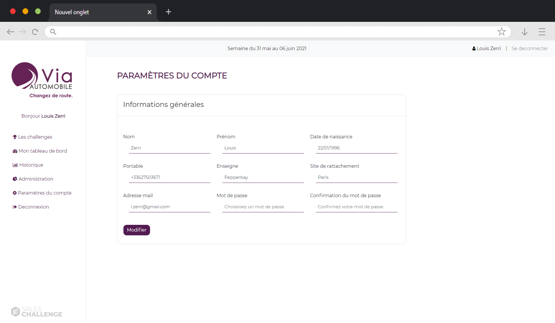 Via Automobile - Interface admin